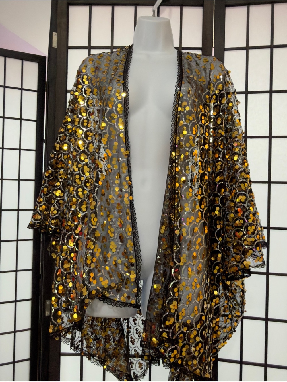 Gold Sequin Sheer Kimono Jacket - Women Jackets & Coats